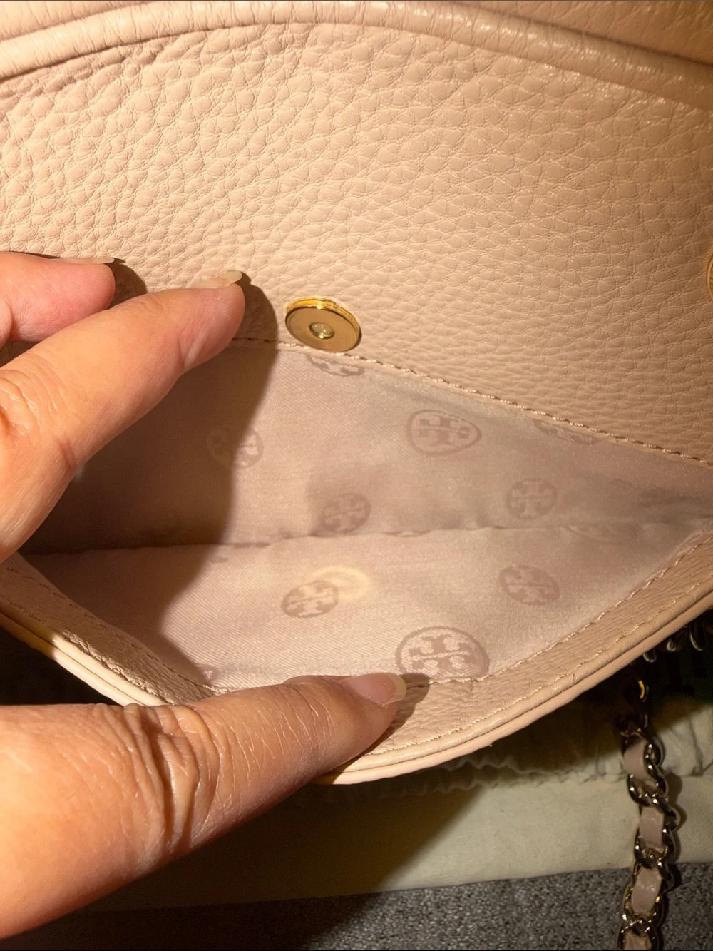 Tory Burch Blush Pebbled Leather Chain-Strap Crossbody